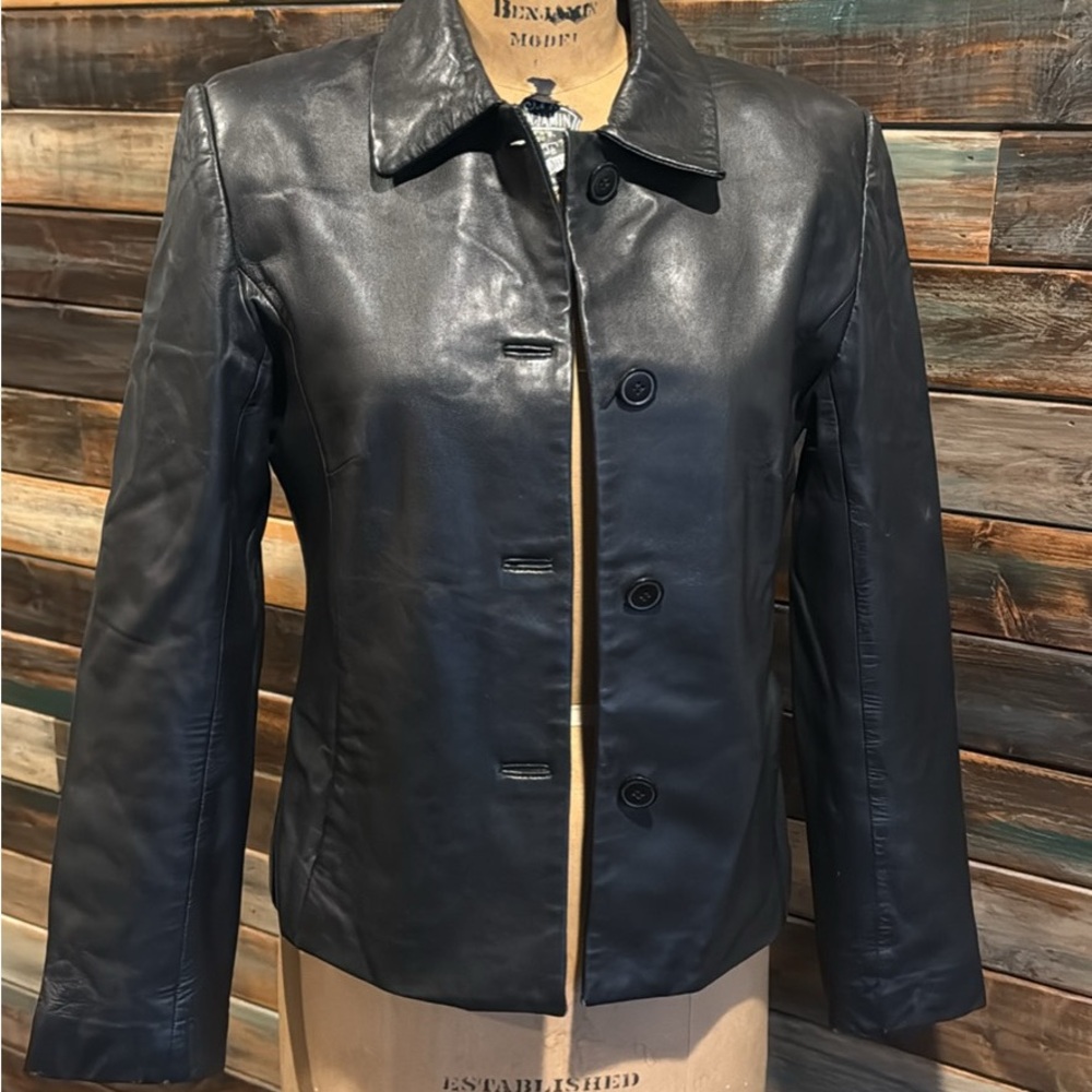 Authentic 100% real Black Leather Jacket 8 Medium